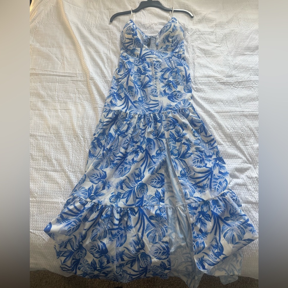 Venti6 Blue and White Leaf Print Dress